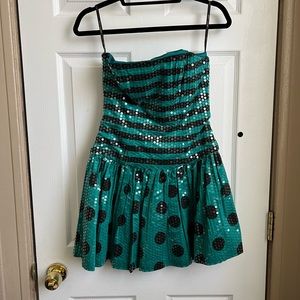 Betsey Johnson Sing Sing teal blue sequin dress